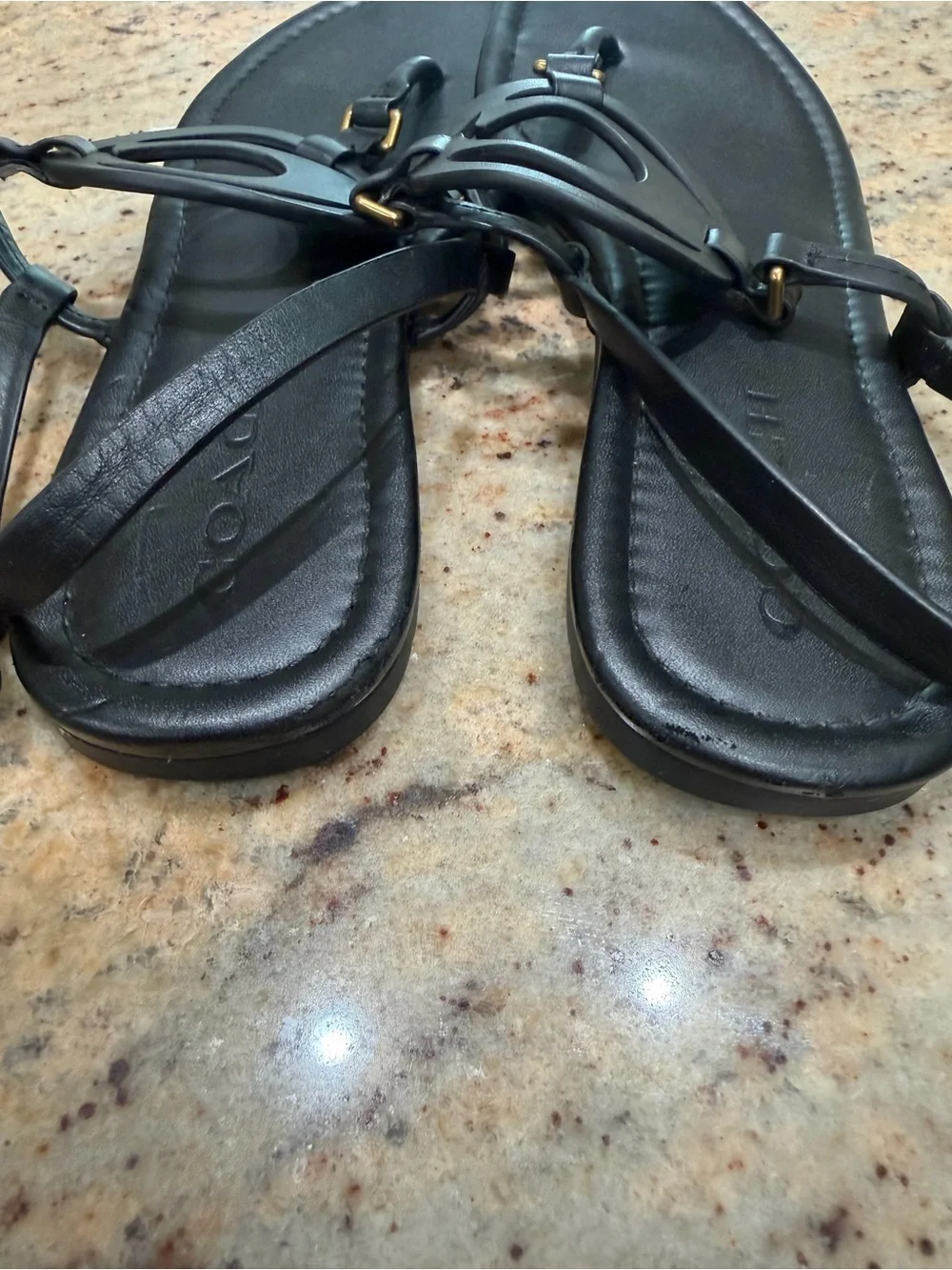 COACH Black Leather Logo Thong Sandals Size 8